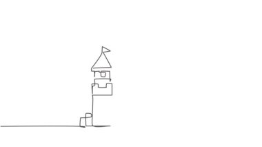 Sürekli tek bir çizginin animasyonlu çizimi her iki çatısında da kuleler ve bayrak olan bir lunaparkta bir kale çizer. Bir krallıktaki yaşamı anlatan kale binası. Tam uzunluktaki bir çizgi canlandırması.