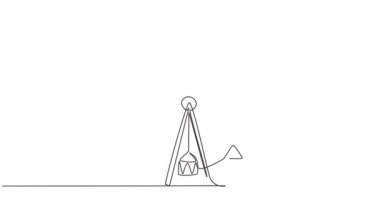 Sürekli tek bir çizginin animasyonlu çizimi lunaparkta dönme dolap çizer. Yuvarlak bir daire gökyüzünde yükselir. Eğlence festivalinde eğlenceli bir oyun. Tam uzunluktaki tek çizgi canlandırması