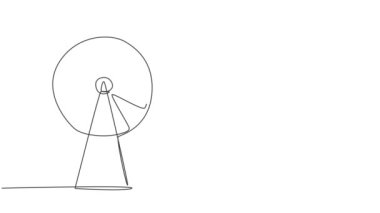 Tek bir çizginin kendi kendine çizimi bir lunaparkta dönme dolap çizer. Yuvarlak bir daire gökyüzünde yükselir. Festival gezisi konsepti. Devamlı çizgi çekme. Tam uzunluk canlandırması.