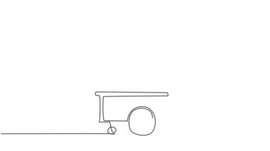 Tek bir çizginin kendi kendine çizimi lunaparktaki dondurma standını dondurma amblemli iki tekerlekli sepetle çekiyor. Çok lezzetli yemek konsepti. Devamlı çizgi çekme. Tam uzunluk canlandırması.