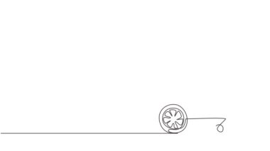 Sürekli tek bir çizginin animasyonlu çizimi bir lunaparktaki dondurma standını iki tekerlekli bir arabayla çiziyor. Lezzetli ve lezzetli yaz tatlısı konsepti. Tam uzunluktaki tek çizgi canlandırması.