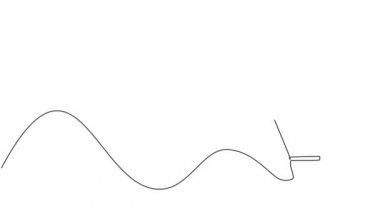 Sürekli tek bir çizginin animasyon çizimi çizgili ve yolcu sepetli sıcak hava balonunu çeker. Aileyle gökyüzünde eğlenceli bir tatil deneyimi. Tam uzunluktaki tek çizgi canlandırması