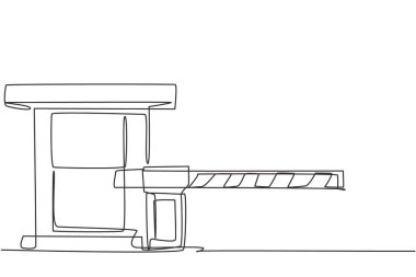 Tek sıra halinde, başkent başkentindeki en önemli ofislerin girişini koruyan nöbetçi direkleriyle çizgili bir bariyer kapısı çiziliyor. Bir çizgi çizimi grafik tasarım vektör çizimi.