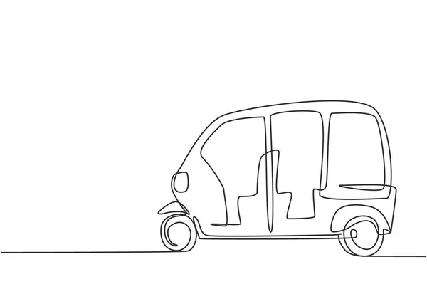 Continuo Una Linea Che Disegna Dal Lato Rickshaw Trasporto Tradizionale — Vettoriale Stock