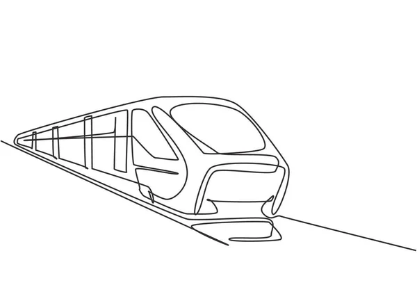 Único Desenho Linha Trem Visto Frente Prepara Para Transportar Passageiros — Vetor de Stock