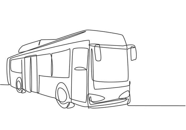 Singola Linea Continua Che Disegna Autobus Urbani Che Servono Pendolari — Vettoriale Stock