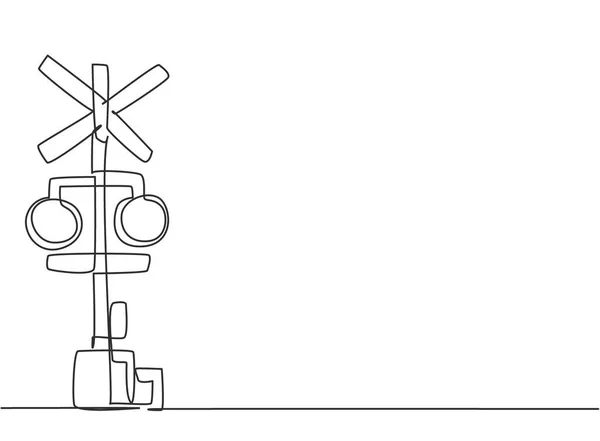 Dibujo Una Sola Línea Barrera Ferroviaria Con Señales Luces Advertencia — Vector de stock