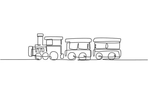 Single Continuous Line Drawing Locomotive Train Two Carriages Form Roving — Stock Vector