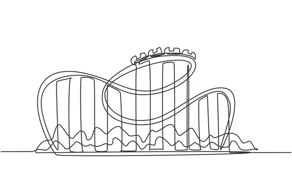 Dibujo Una Sola Línea Continua Una Montaña Rusa Parque Atracciones — Vector de stock