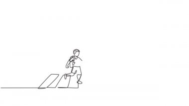 Sürekli tek bir çizginin animasyonlu çizimi, ilkokul öğrencilerinin zebra geçidinde karşıya geçmelerine yol açıyor ve trafik polisinin elinde dur işaretleri bulunuyor. Tam uzunluktaki tek çizgi canlandırması.