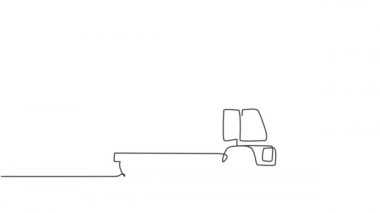 Aralıksız çizilen tek bir çizim, yan taraftaki çekiciyi çekerek, sürücünün otoyolda yaralanmasına yardım etmeye hazır hale getiriyor. Sigorta tesisi. Bir çizgi. Tam uzunluk canlandırması