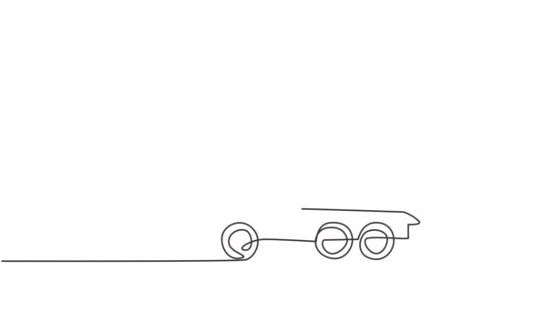 Dibujo Automático Animado Una Línea Continua Remolque Tracción Levantando Coche — Vídeos de Stock