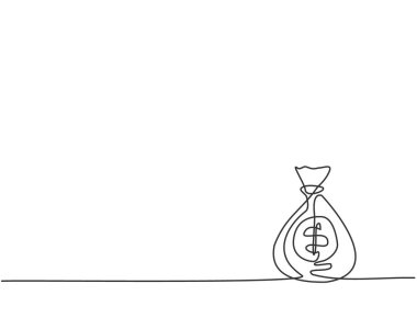 Bankanın para çantasının tek sıra halinde çizilmesi. Minimalizm bankacılık ekonomik iş objesi konsepti. Dinamik bir çizgi çizer grafik tasarım vektörü çizer