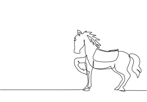 Непрерывная Линия Изображающая Циркового Коня Стоит Шоу Арене Поднимая Одну — стоковый вектор