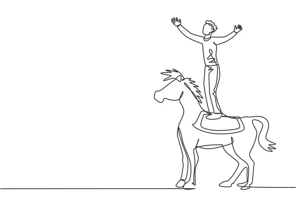 Egy Férfi Akrobata Folyamatos Rajzolása Egy Cirkuszi Mutatványát Hajtja Végre — Stock Vector