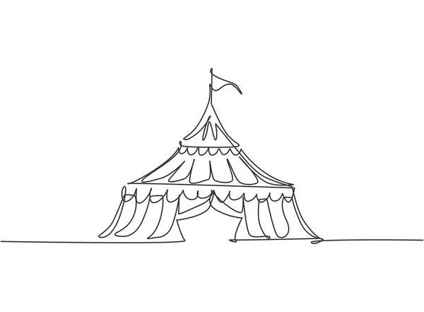 Tente Cirque Dessin Continu Unique Forme Triangle Avec Des Rayures — Image vectorielle