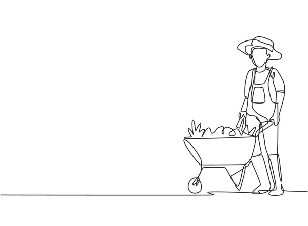 único desenho de linha de uma jovem agricultora dirigir um trator para arar  os campos. agricultura bem sucedida desafio conceito mínimo. moderna linha  contínua desenhar design gráfico ilustração vetorial. 3511302 Vetor no