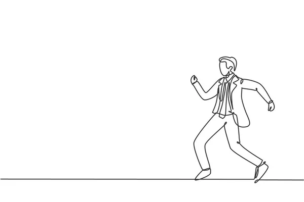 Одиночный Рисунок Молодого Бизнесмена Идущего Улице Офис Метафора Бизнес Времени — стоковый вектор