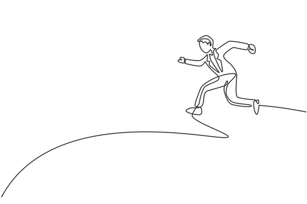 空に高く飛び込む若い幸せな男性起業家の連続的な1行の図面 成功したビジネスマネージャー 最小限の概念 トレンドシングルラインドローデザインベクトルグラフィックイラスト — ストックベクタ