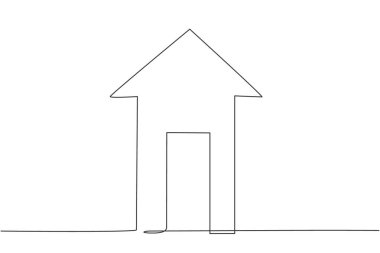 Okun sembolü olan tek bir çizgili ev binası şekli. İşletme finans büyümesi minimum konsept. Modern sürekli çizgi çizimi tasarım grafik vektör çizimi