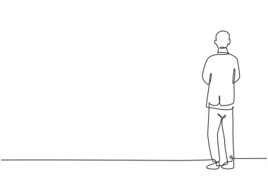Genç ve zeki iş adamının dikiz aynasından çekildiği tek sıra. İş mali analizi çok az bir kavram. Modern sürekli çizgi çizimi tasarım grafik vektör çizimi