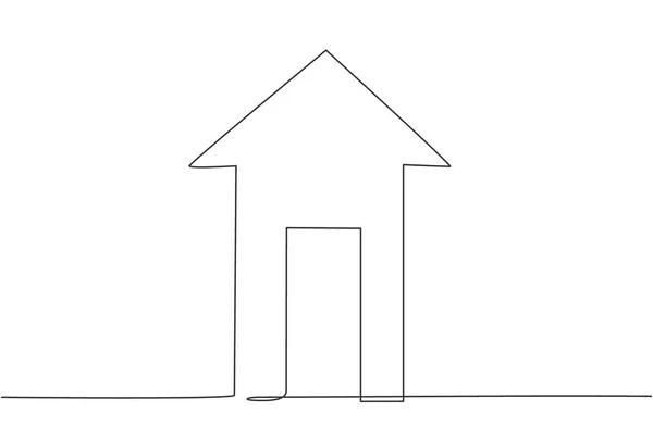 Desenho Uma Única Linha Forma Construção Casa Com Símbolo Seta —  Vetores de Stock