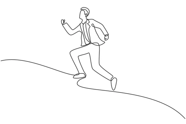 Dibujo Una Sola Línea Continua Hombre Negocios Joven Corriendo Divertido — Archivo Imágenes Vectoriales