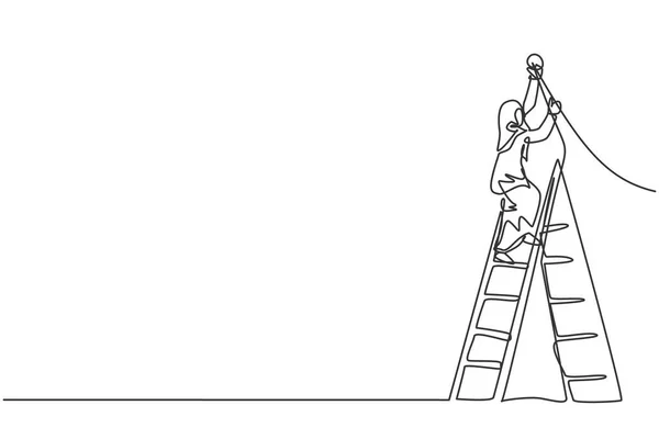 Einzeilige Zeichnung Einer Jungen Smarten Arabischen Geschäftsfrau Die Eine Leiter — Stockvektor