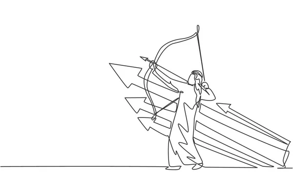 Enkele Een Lijn Tekening Van Jonge Arabische Zakenman Focus Pijl — Stockvector