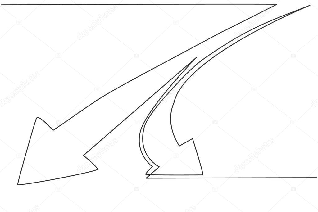 Continuous one line drawing of branch path wat with arrow symbol. Way of success option direction minimalist concept. Trendy single line draw design vector graphic illustration