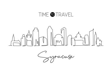 Syracuse şehrinin New York eyaletinin siluetini çizen tek bir çizgi. Dünya tarihi şehir manzarası. En iyi tatil yeri kartpostalı. Düzenlenebilir vuruş eğilimi sürekli çizgi çizim vektör çizimi illüstrasyonuName
