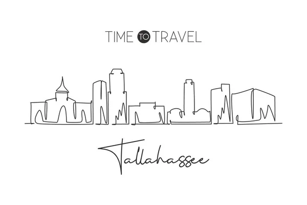 Dibujo Línea Continua Única Tallahassee Skyline Florida Famoso Paisaje Rascador — Vector de stock