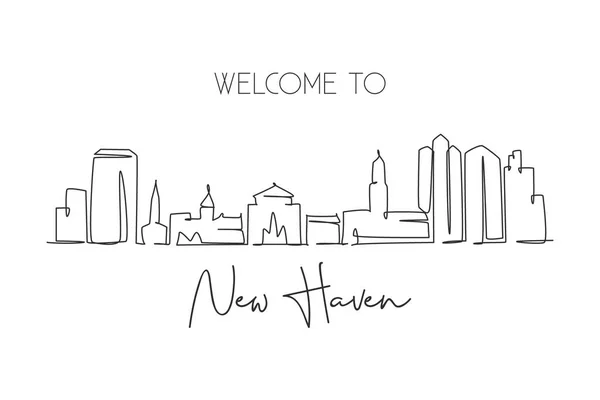 Tek Bir Çizgi New Haven Şehrinin Siluetini Çiziyor Connecticut Dünya — Stok Vektör