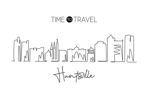 Een Continue Lijn Tekening Van Huntsville Skyline Alabama Beroemd Stadsschraper — Stockvector