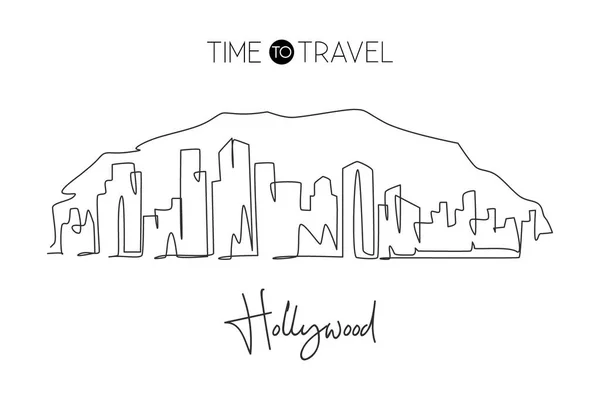 Singolo Disegno Linee Continue Dello Skyline Hollywood Los Angeles Famoso — Vettoriale Stock