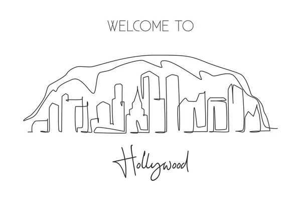 Desenho Linha Contínua Horizonte Cidade Hollywood Los Angeles Belo Marco —  Vetores de Stock
