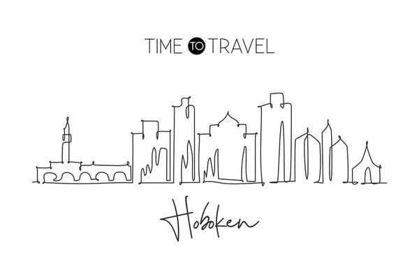 Una Singola Linea Disegno Visita Hoboken Skyline Città New Jersey — Vettoriale Stock