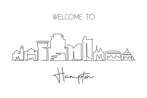 Una Sola Línea Dibujando Horizonte Hampton City Virginia Paisaje Histórico — Vector de stock