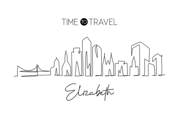 Single Continuous Line Drawing Elizabeth Skyline New Jersey Paysage Célèbre — Image vectorielle
