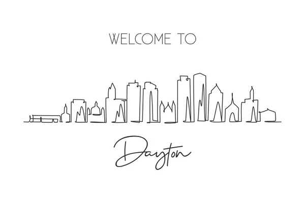 Dibujo Continuo Dayton City Skyline Ohio Hermoso Punto Referencia World — Vector de stock