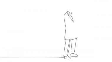 Genç doktorun çizdiği bir çizimin animasyonu hastaya durumunu sormak için hastanede tokalaşıyor. Tıbbi kontrol konsepti. Sürekli kendini çizen çizgi çizimi. Tam uzunluk hareketi.