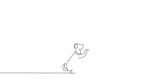 可愛い犬を握手する幸せな少女の一本の線画のアニメーション 人間とペットの動物の概念についての友情 連続線画アニメーションイラスト 全長移動 — ストック動画