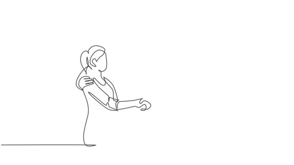 Анимация Однострочного Рисунка Акушерского Гинеколога Врача Рукопожатием Поздравляет Счастливую Молодую — стоковое видео