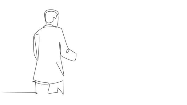 Animierte Selbstzeichnung Von Durchgehenden Linien Zeichnen Geschäftsmann Handschlag Mit Seinem — Stockvideo