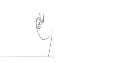 Başarılı bir iş adamının bir çizgi çizimi kağıt yığınını gösteriyor ve baş parmak işareti yapıyor. İş başarısı konsepti. Sürekli kendini çizen çizgi animasyonu. Tam uzunluk hareketi.