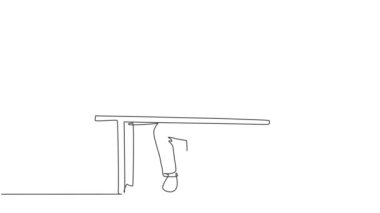 Tek çizgili animasyon, iş adamının yaptığı iş sözleşmesi içeren bir pano gösteriyor ve başparmak işareti yapıyor. İş anlaşması konsepti. Devamlı çizgi çekme. Tam uzunluk canlandırması.