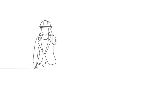 Animation One Line Drawing Male Female Building Builder Groups Wearing — Stock Video