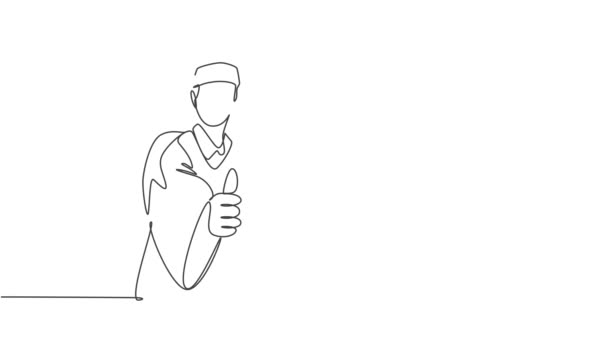 Animation One Line Drawing Graduate College Students Wearing Graduation Dress — Stock Video