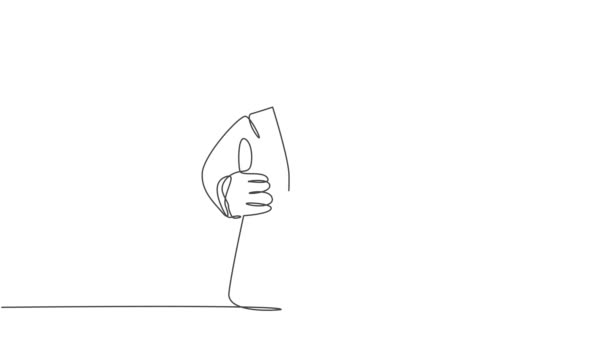 Animace Jedné Linie Kresby Obchodníka Držícího Hromádku Peněz Dává Palce — Stock video