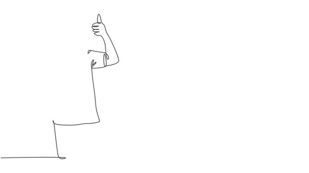 比萨饼送货员单线绘图动画在送货上门前给出了一个大拇指的手势 食品递送服务业务的概念 连续直线自绘动画 全长动议 — 图库视频影像
